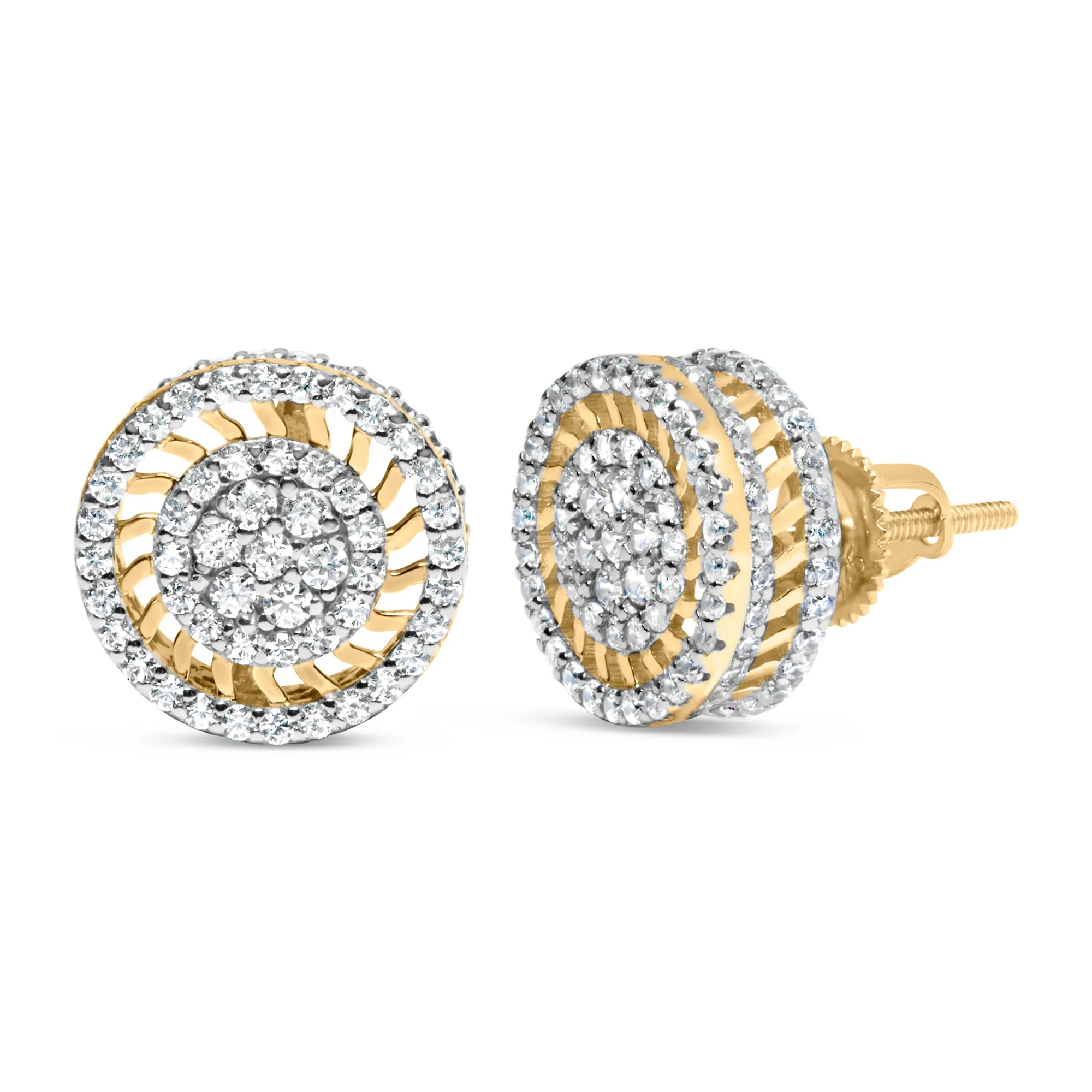 10K Yellow Gold 1.00 Cttw Diamond Halo Radiant Sunburst Stud Earrings