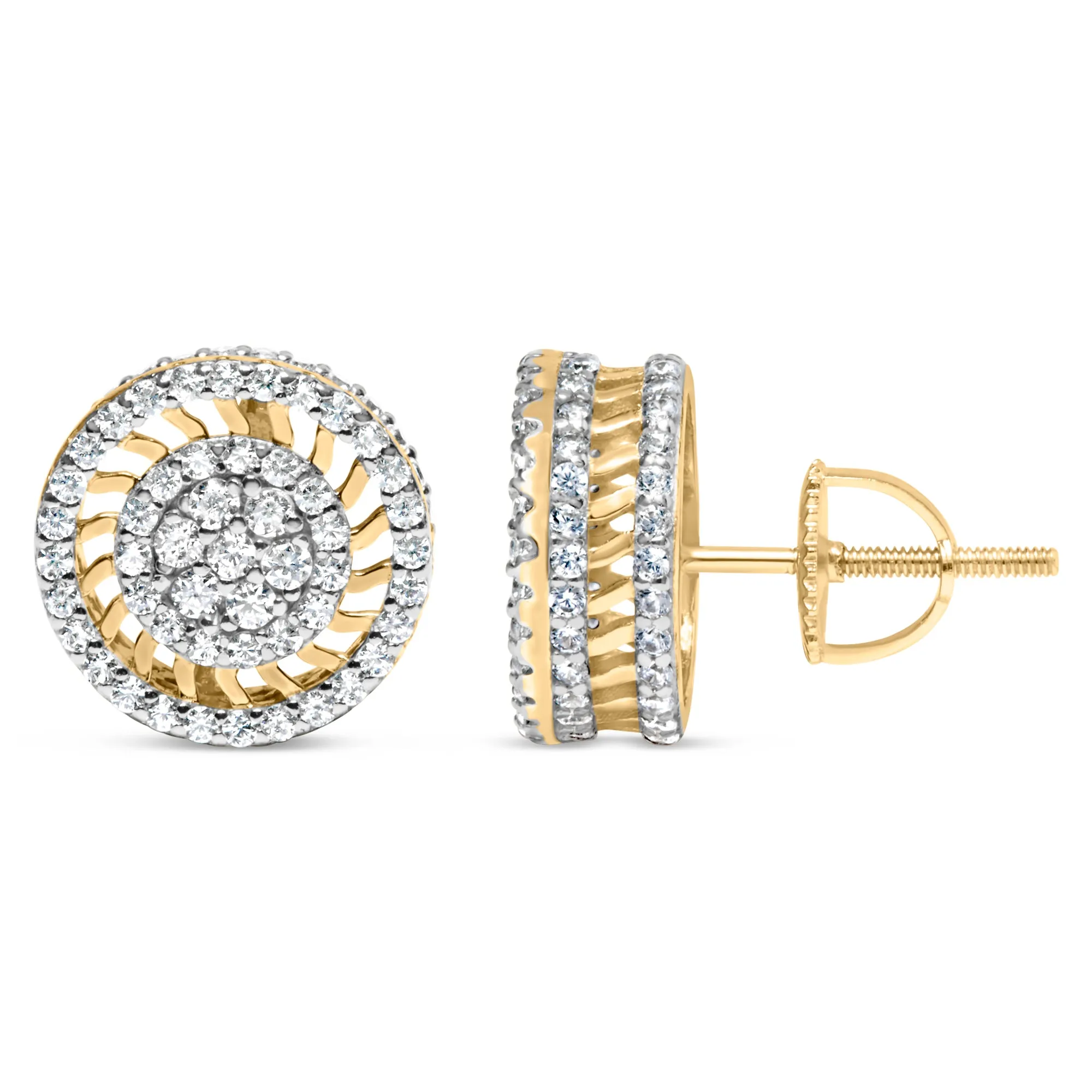 10K Yellow Gold 1.00 Cttw Diamond Halo Radiant Sunburst Stud Earrings