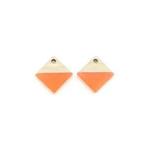 12mm Wood & Orange Resin Diamond Focal Piece Pendant Charm (2 Pieces)