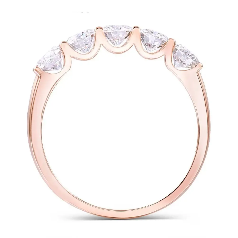 14k Rose Gold 5 Stone Moissanite Anniversary Ring 1.25ct Total