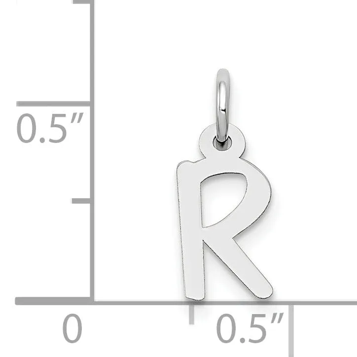 14k White Gold Small Slanted Block Letter R Initial Pendant