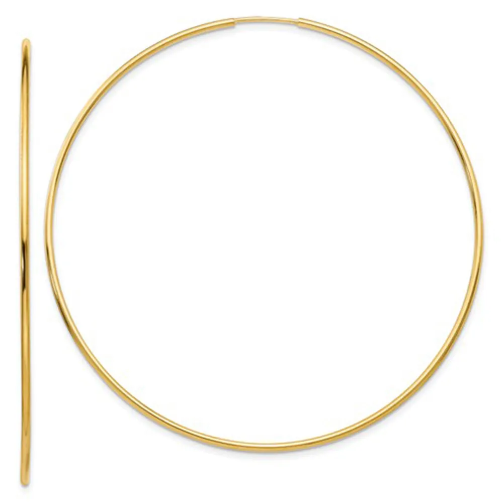 14k Yellow Gold Endless Hoop Earrings (1.2mm Tube), Extra Large Sizes