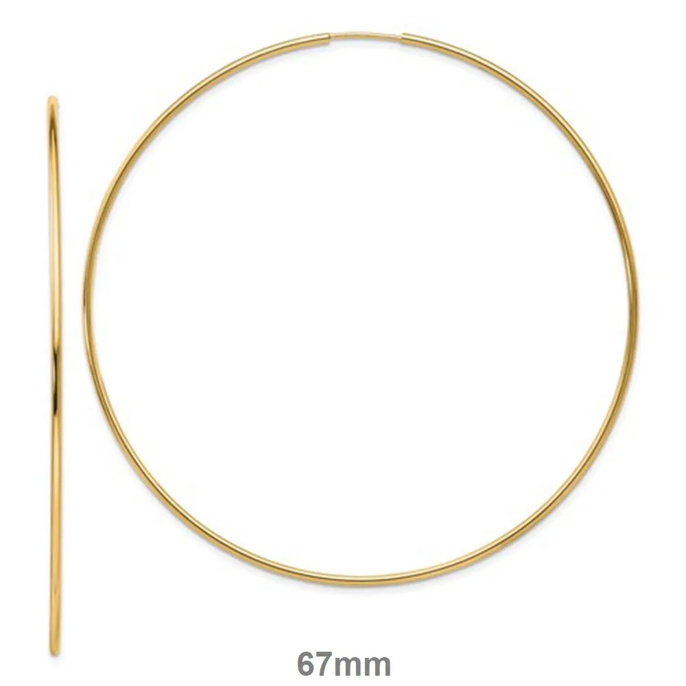 14k Yellow Gold Endless Hoop Earrings (1.2mm Tube), Extra Large Sizes