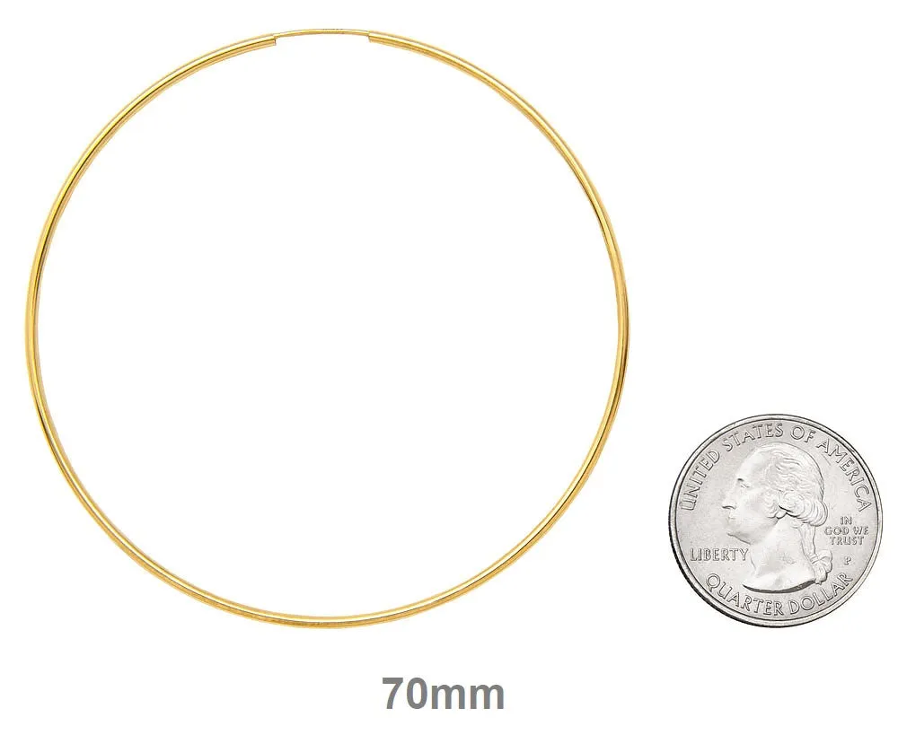 14k Yellow Gold Endless Hoop Earrings (1.2mm Tube), Extra Large Sizes