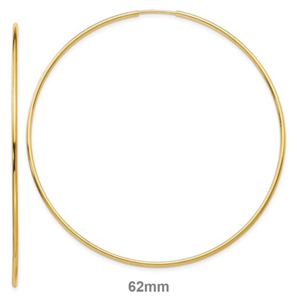 14k Yellow Gold Endless Hoop Earrings (1.2mm Tube), Extra Large Sizes