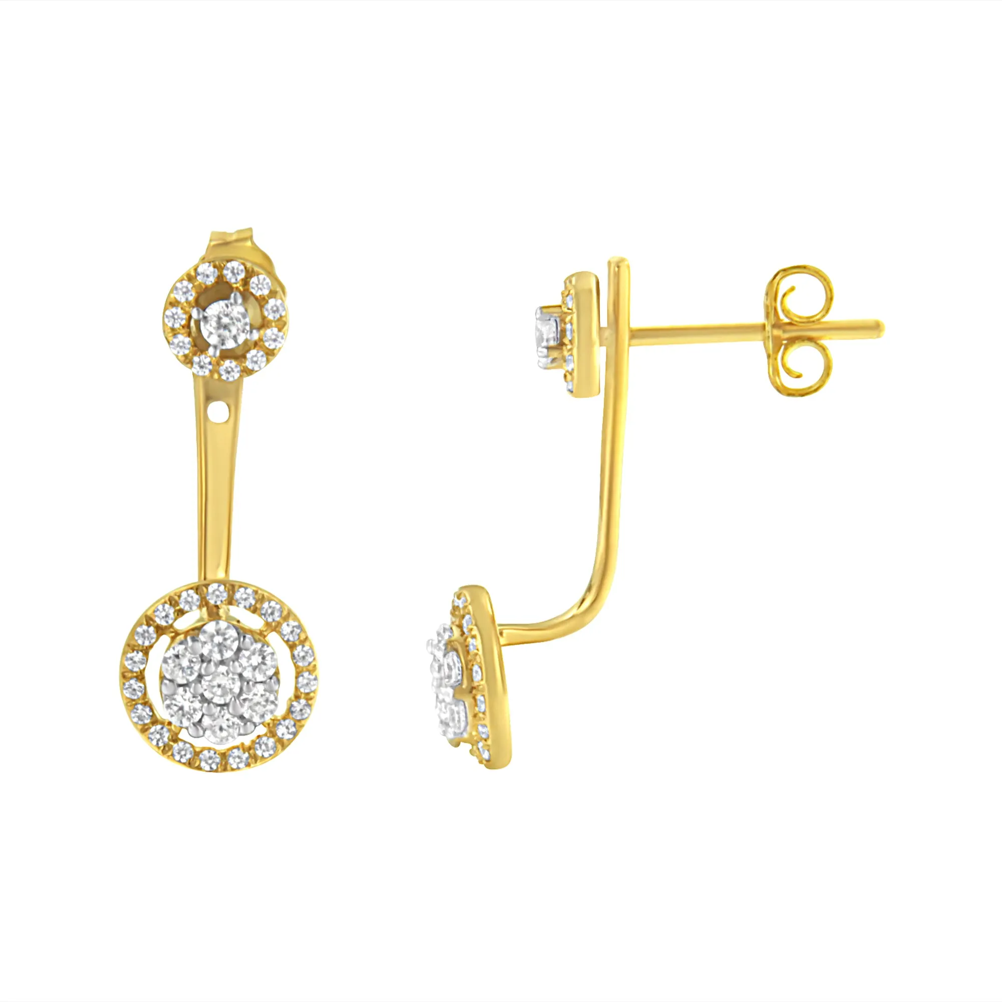 14K Yellow Gold Plated .925 Sterling Silver 5/8 Cttw Diamond Removable Stud and Dangle Earrings
