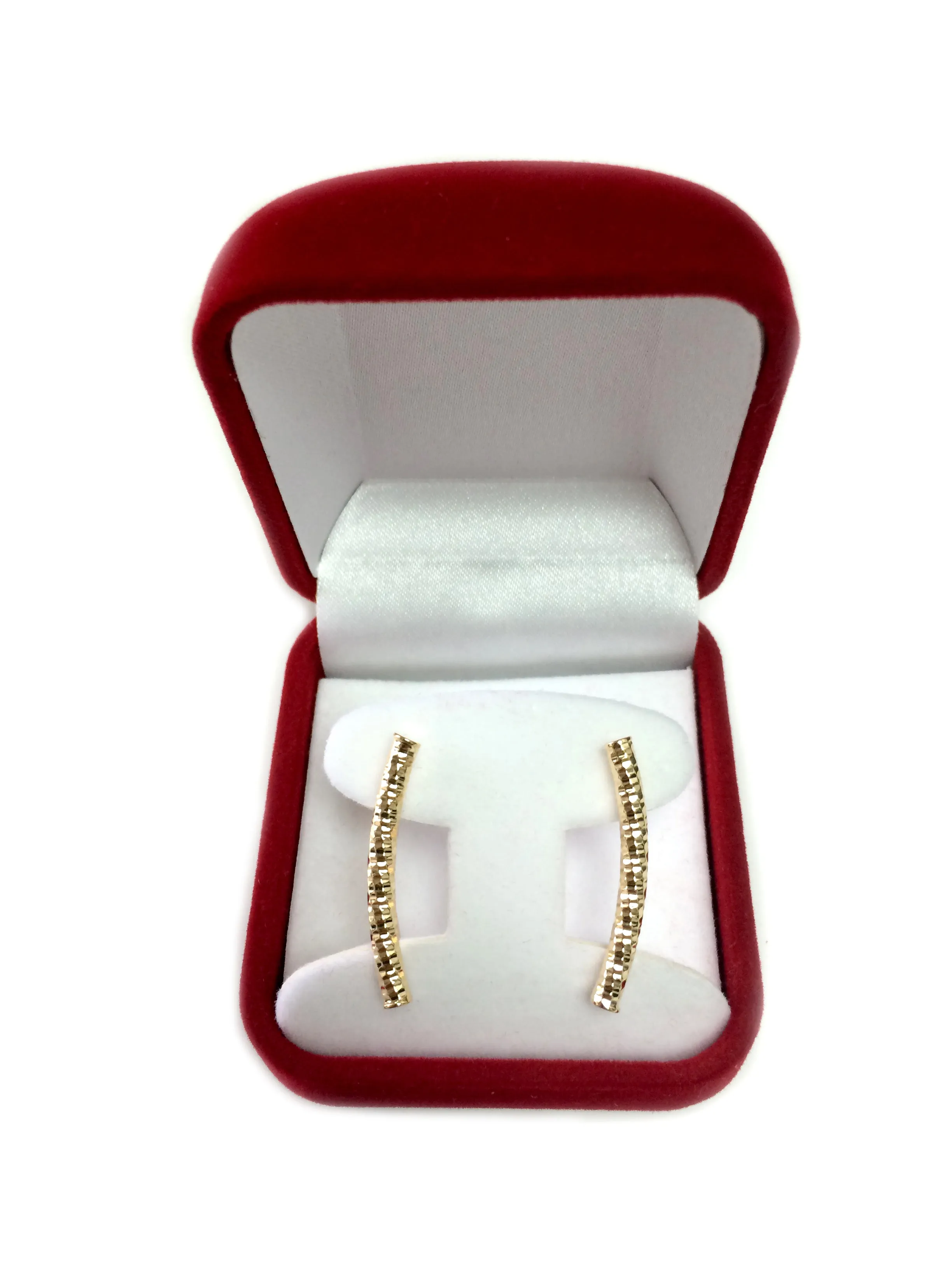 14k Yellow Gold Shinny Diamond Cut Round Tube Curved Climber Earrings