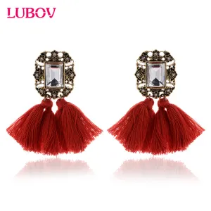 2016 New Fashion Crystal Jewelry Vintage Tassel Statement Bib Stud Earrings For Women Jewelry Gift 10 Colors Hot Sale
