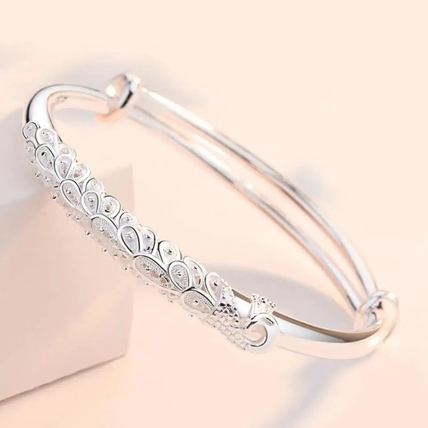 925 Sterling Silver Bangle Bracelets for Women, Fashion Jewelry Simple Adjustable Silver Bangles Valentine Mothers Day Gift