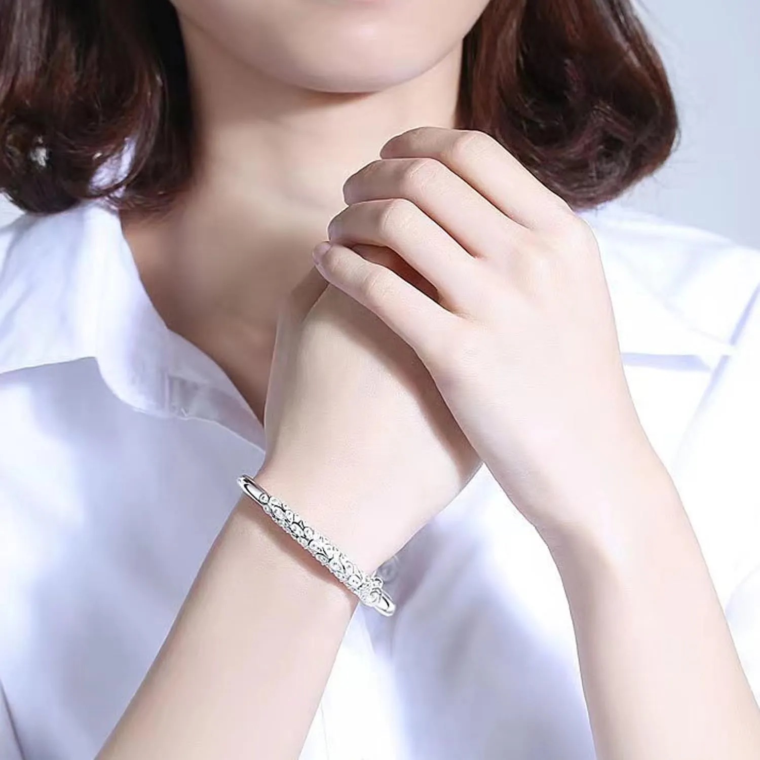 925 Sterling Silver Bangle Bracelets for Women, Fashion Jewelry Simple Adjustable Silver Bangles Valentine Mothers Day Gift