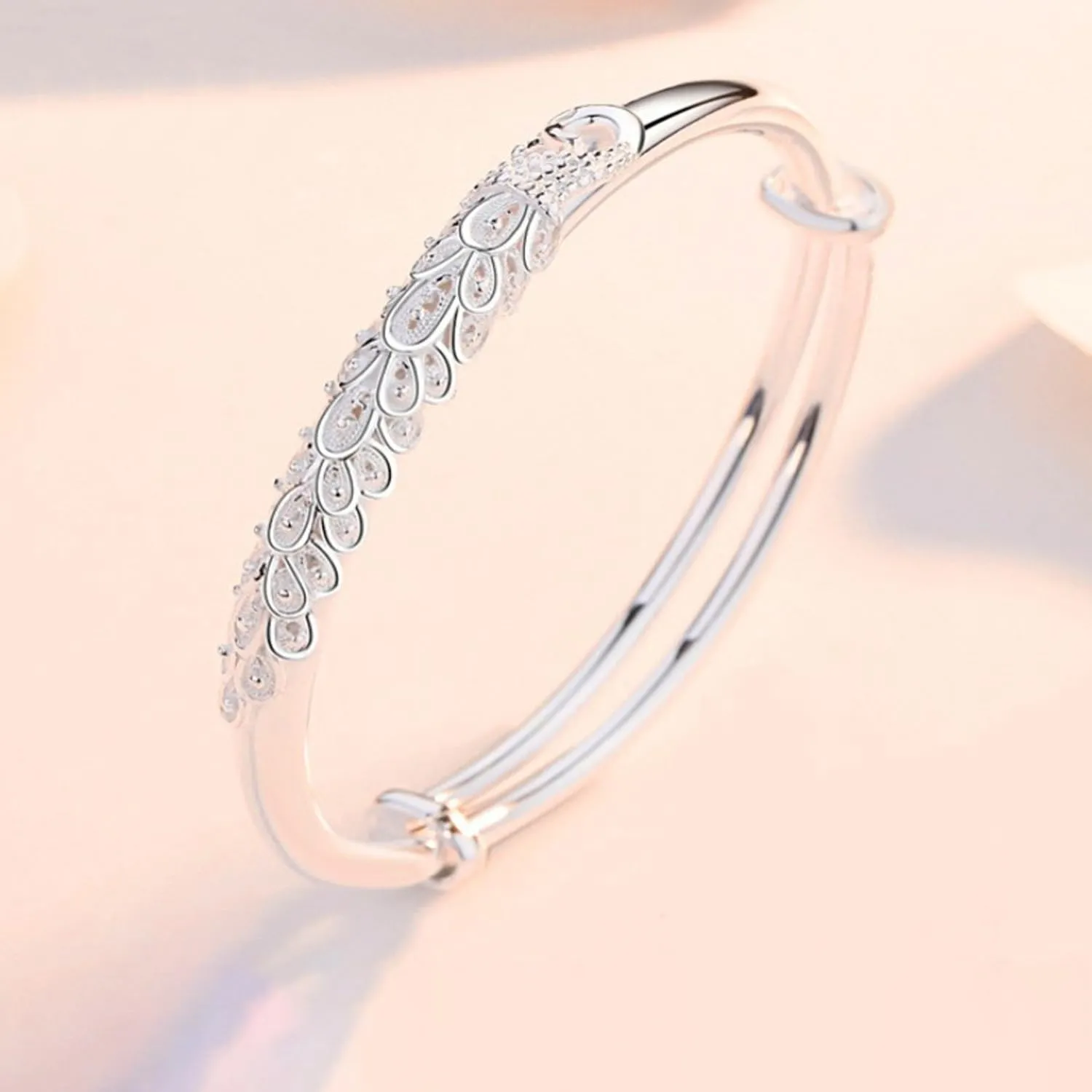 925 Sterling Silver Bangle Bracelets for Women, Fashion Jewelry Simple Adjustable Silver Bangles Valentine Mothers Day Gift