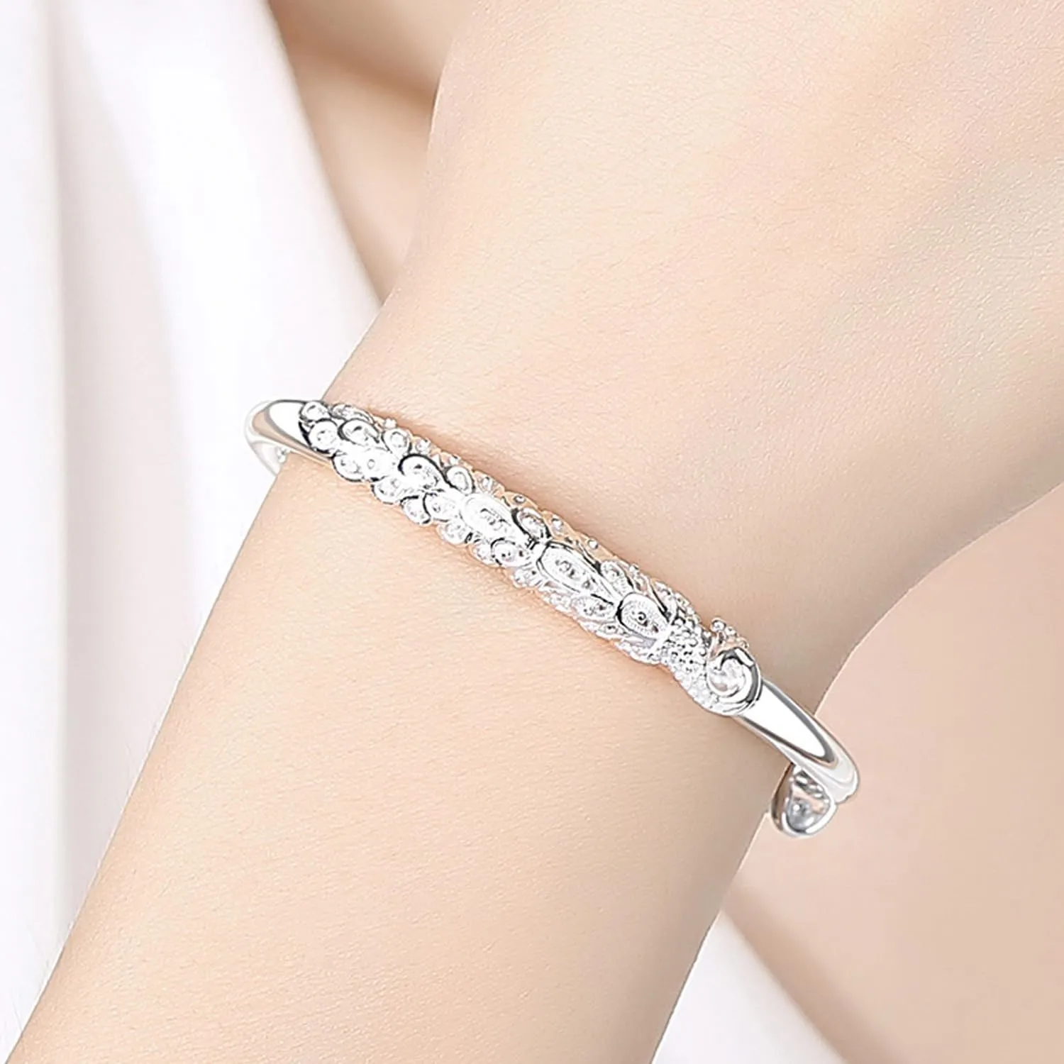 925 Sterling Silver Bangle Bracelets for Women, Fashion Jewelry Simple Adjustable Silver Bangles Valentine Mothers Day Gift