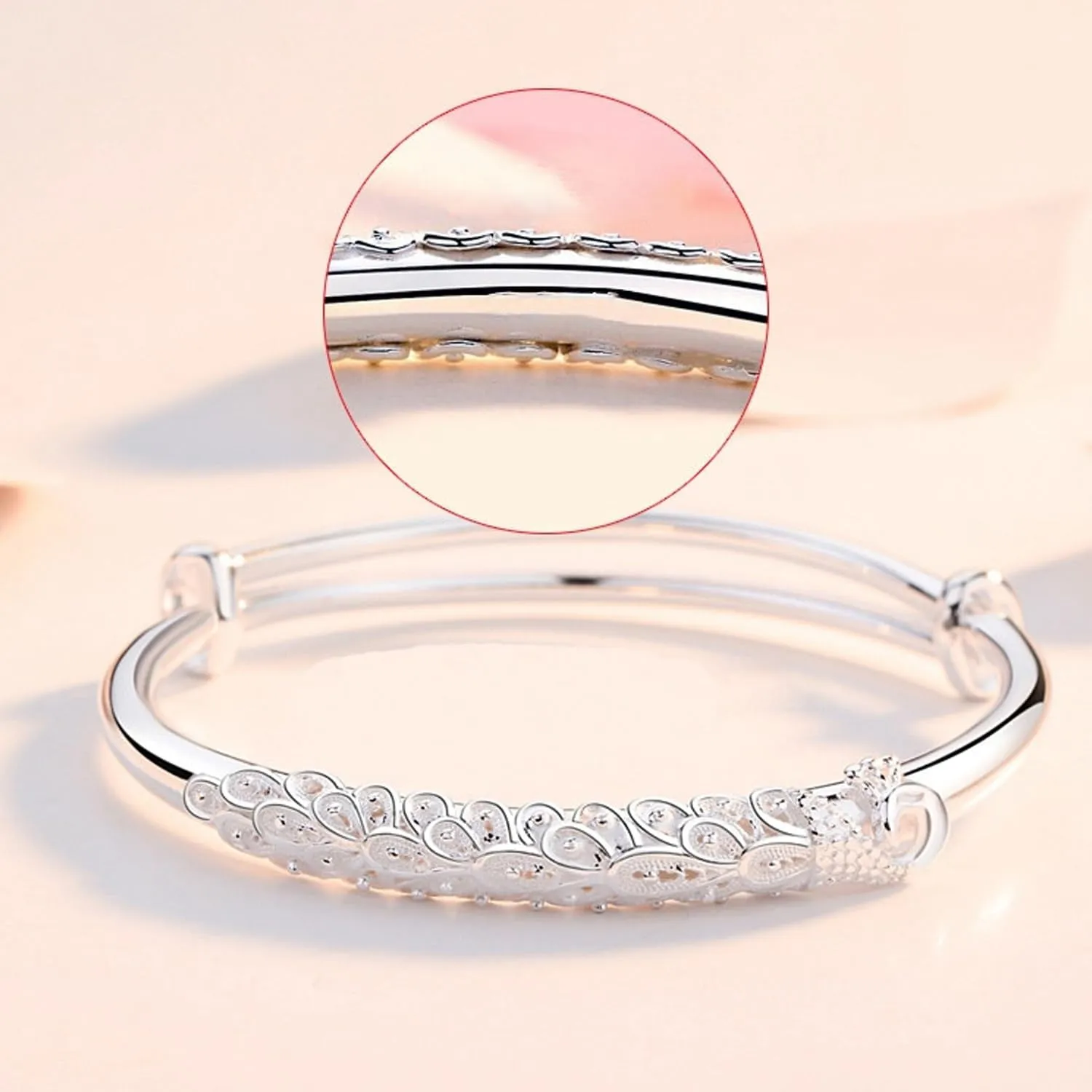 925 Sterling Silver Bangle Bracelets for Women, Fashion Jewelry Simple Adjustable Silver Bangles Valentine Mothers Day Gift