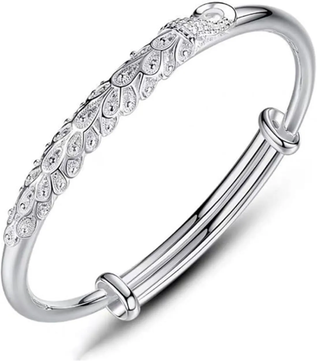 925 Sterling Silver Bangle Bracelets for Women, Fashion Jewelry Simple Adjustable Silver Bangles Valentine Mothers Day Gift