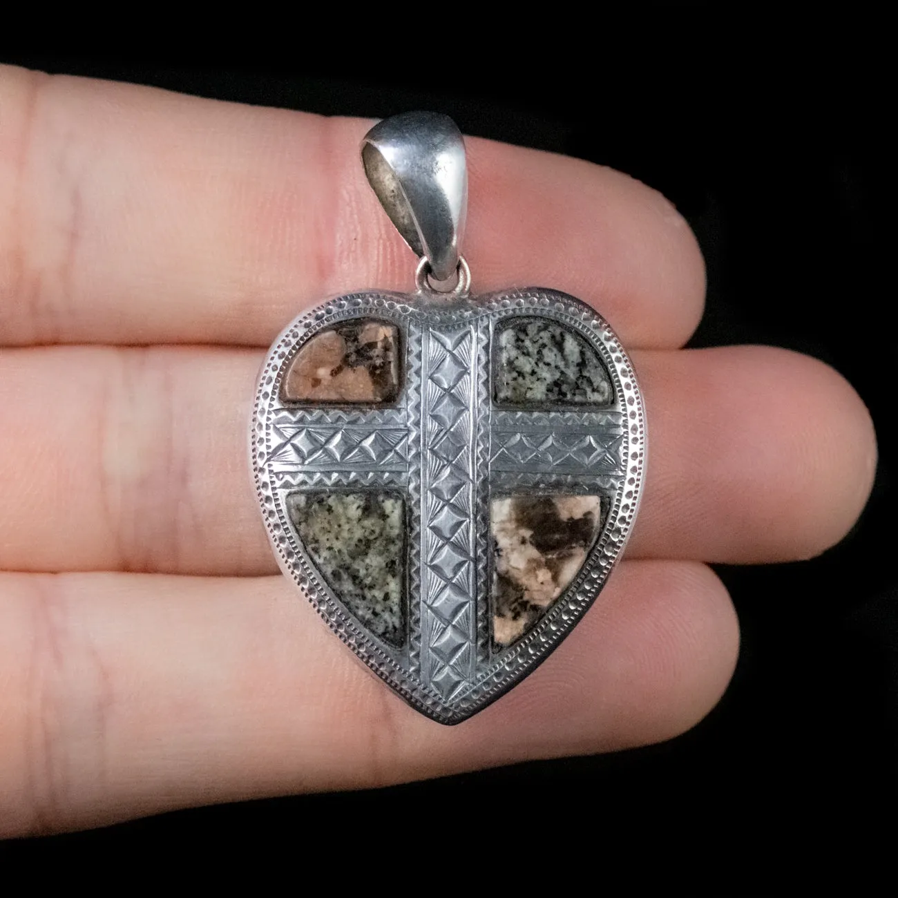 Antique Victorian Scottish Granite Pendant Sterling Silver Circa 1860