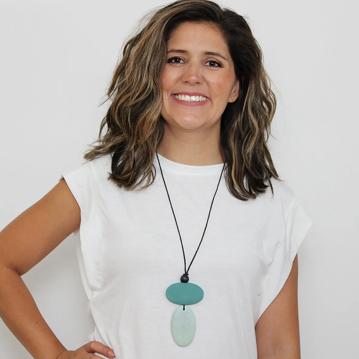 Aqua Double Bead Alaina Pendant