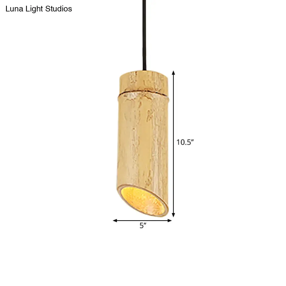 Bamboo Pendant Ceiling Lamp - Flute Coffee Shop - Single Industrial Light, Beige Color