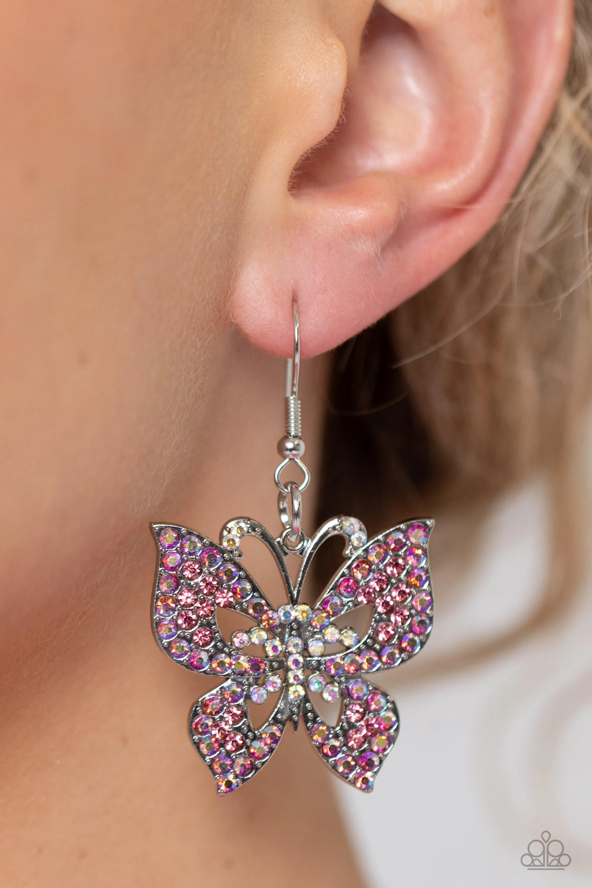 Bejeweled Breeze Pink Rhinestone Butterfly Earrings - Paparazzi Accessories