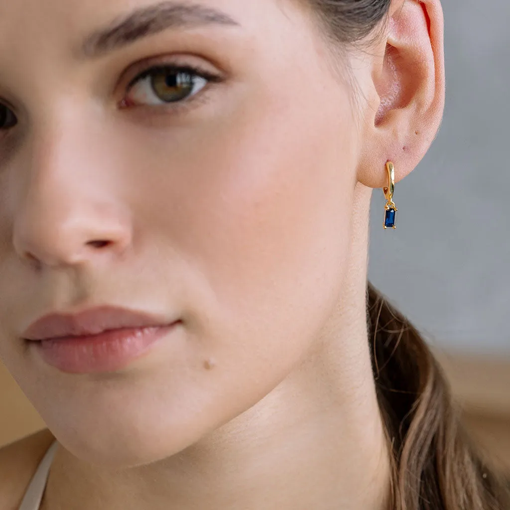 Blue Crystal Drop Huggie Hoops