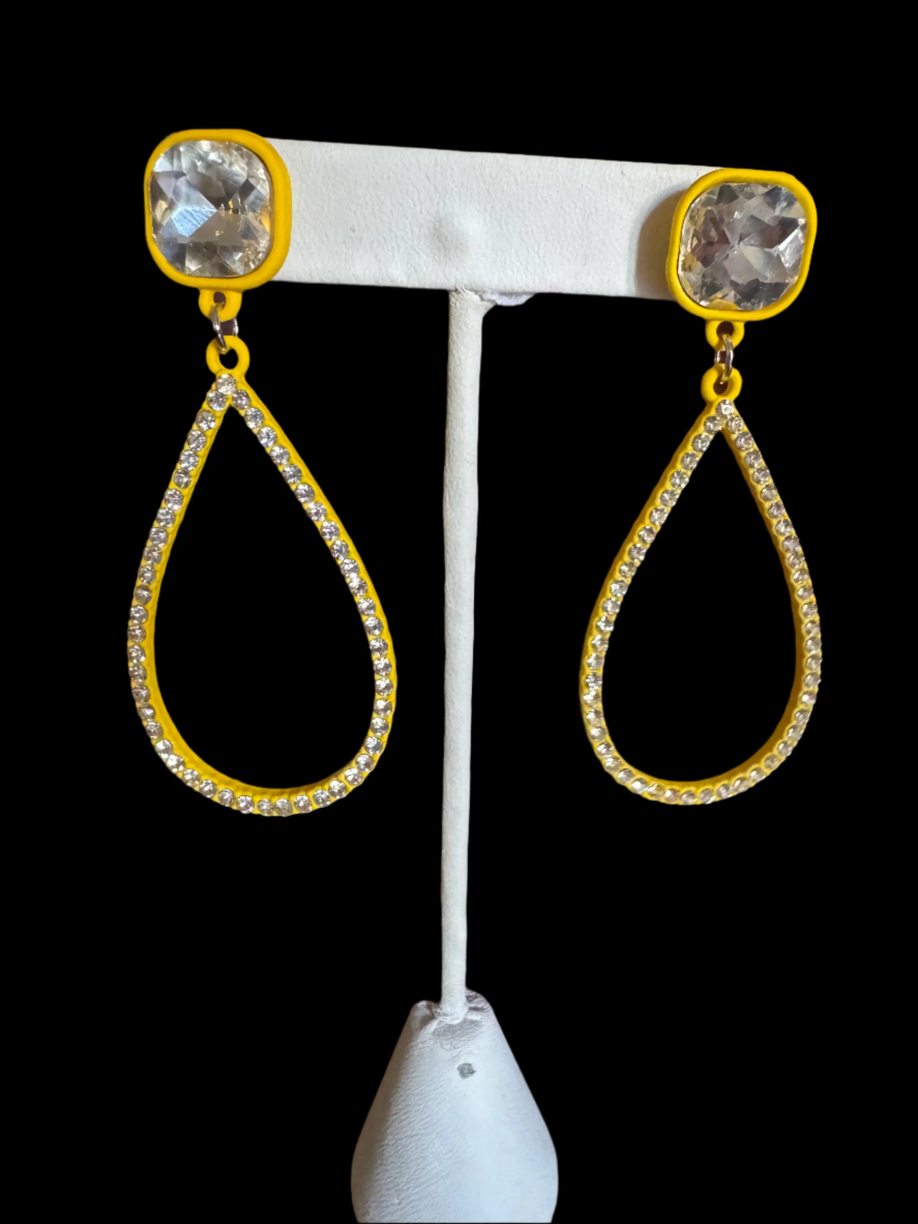 Bold Crystal Teardrop Earrings  Yellow or Silver | Statement Glam Sparkle