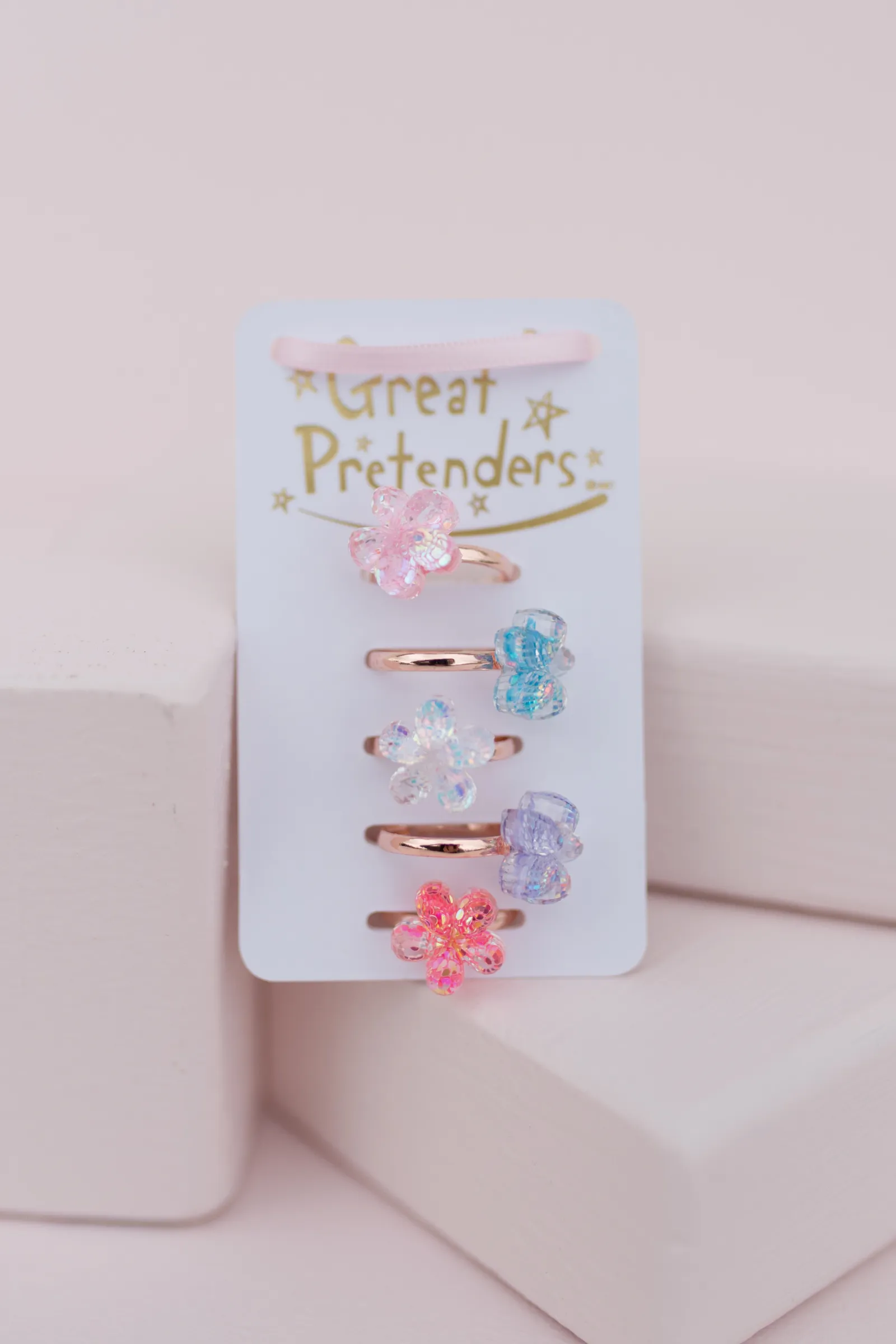 Boutique Shimmer Flower Rings-5pc