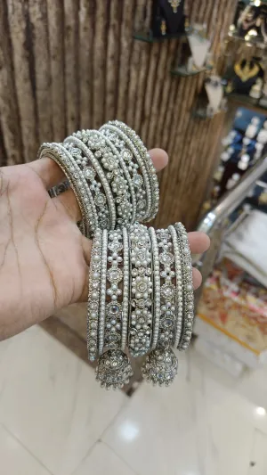 Bridal Indian Bangles Jhumka SIlver Enamel and Pearl Work