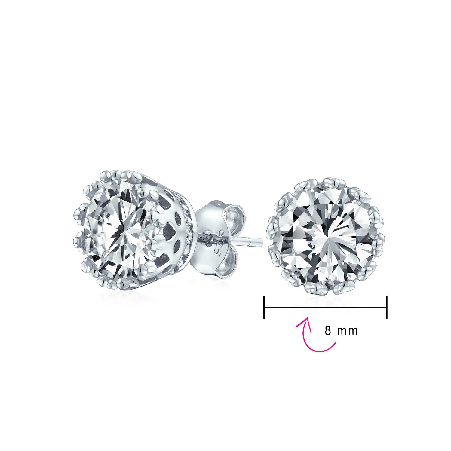 Brilliant CZ Stud Earrings Crown Basket Set for Men in 14K Rose Gold Sterling Silver