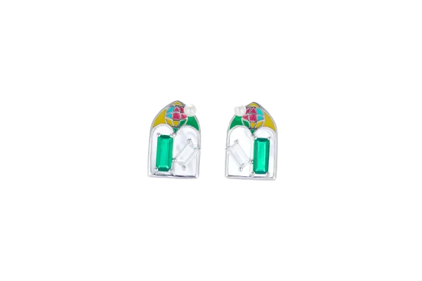Colourful Window Enamel Silver Stud Earrings