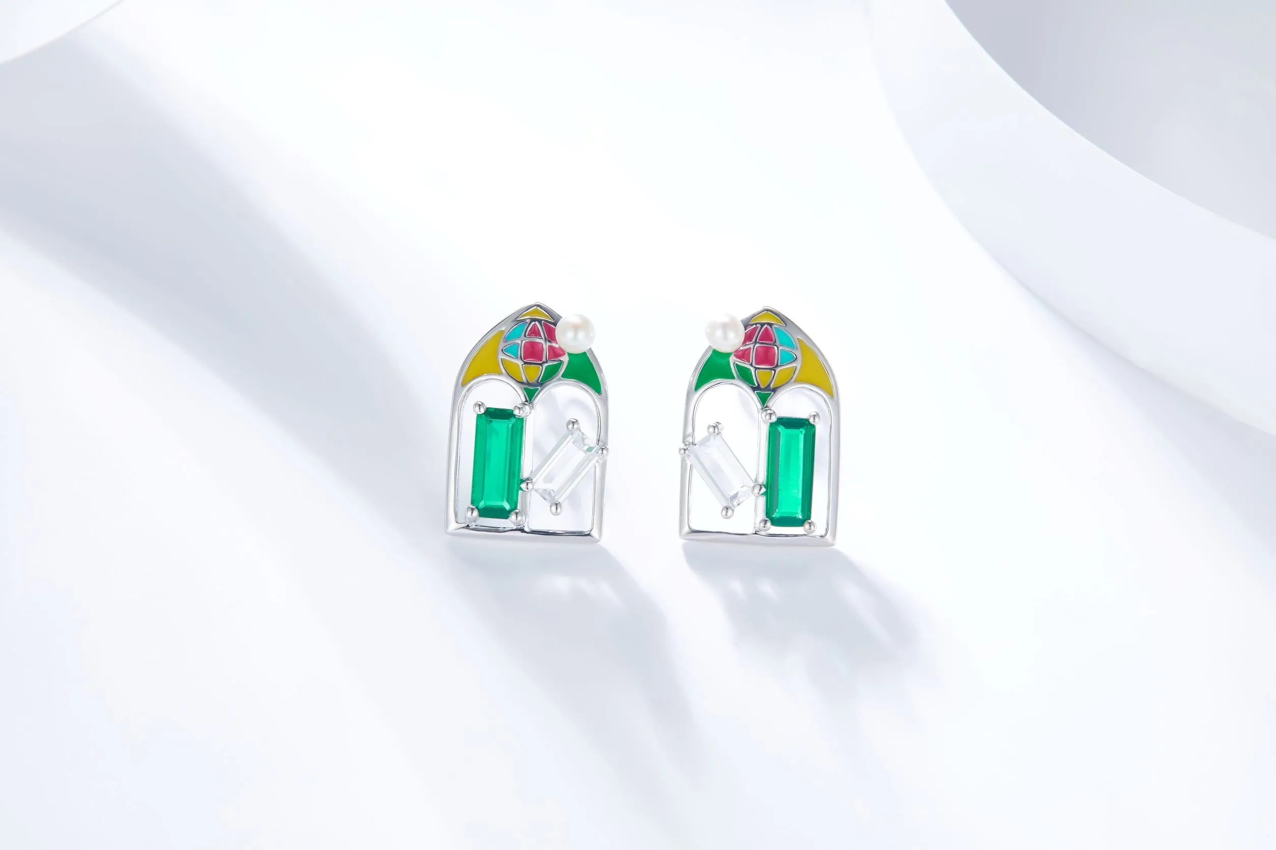 Colourful Window Enamel Silver Stud Earrings