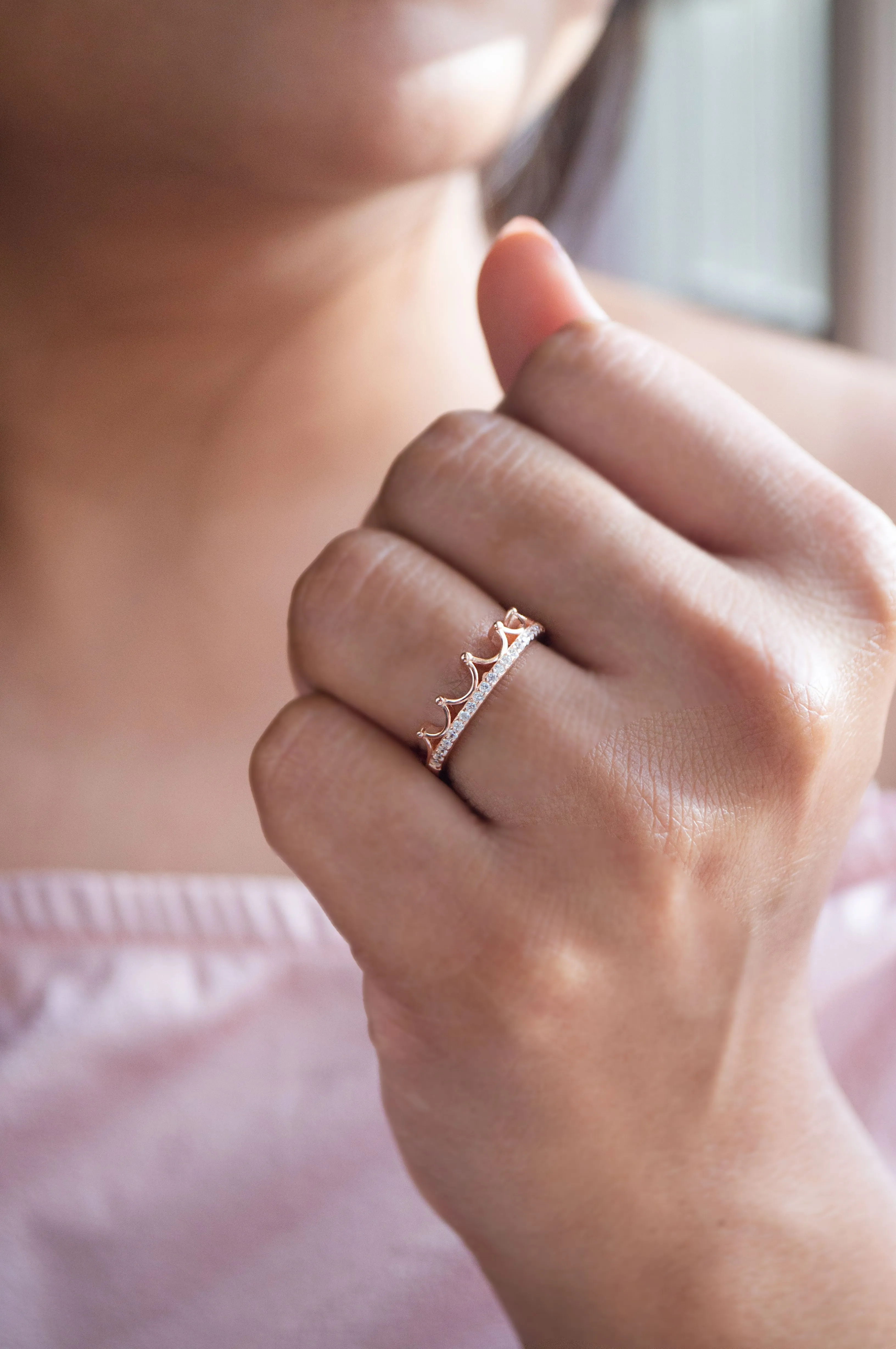 Crown Rose Gold Plated Sterling Silver Ring