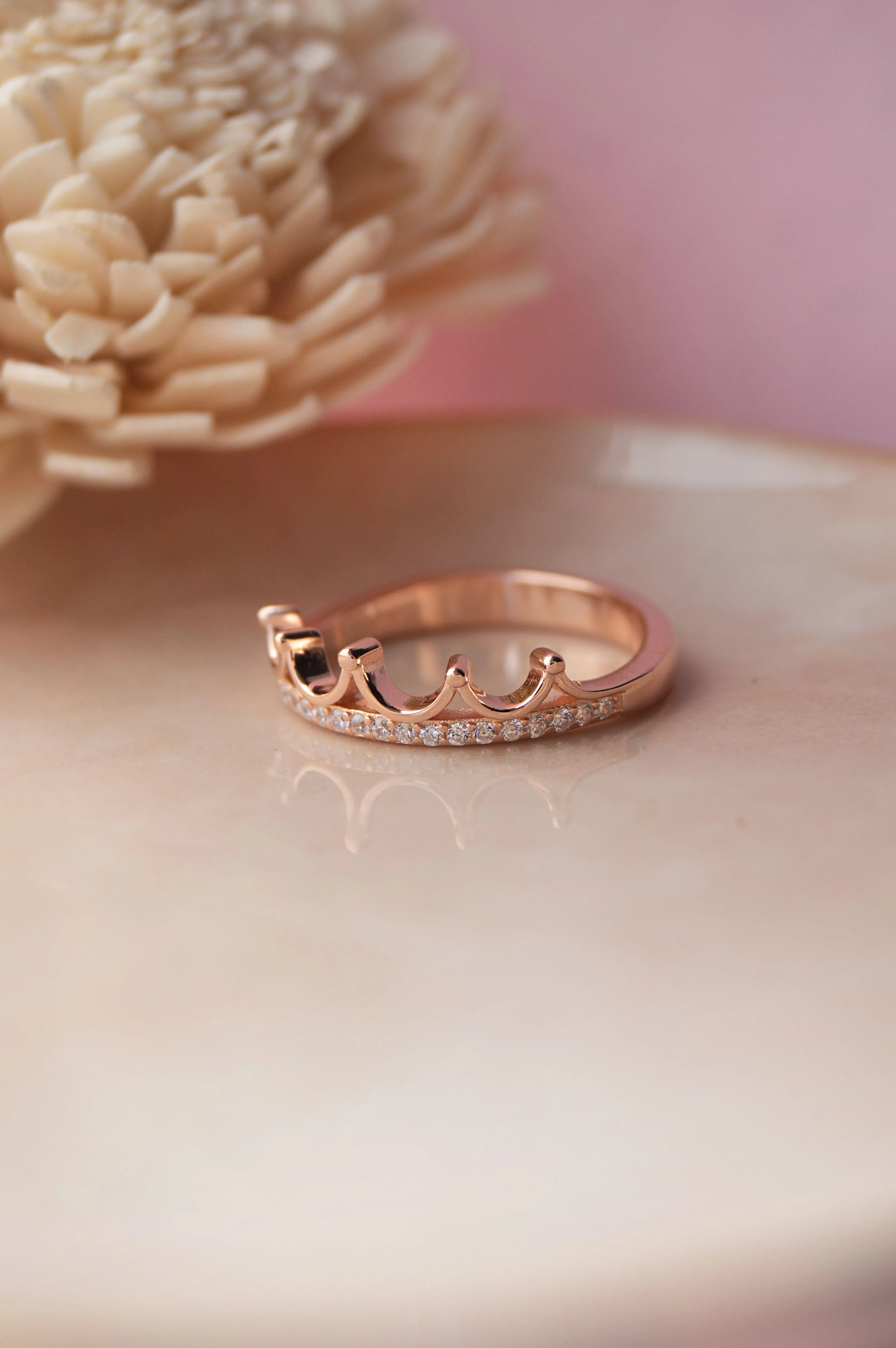 Crown Rose Gold Plated Sterling Silver Ring