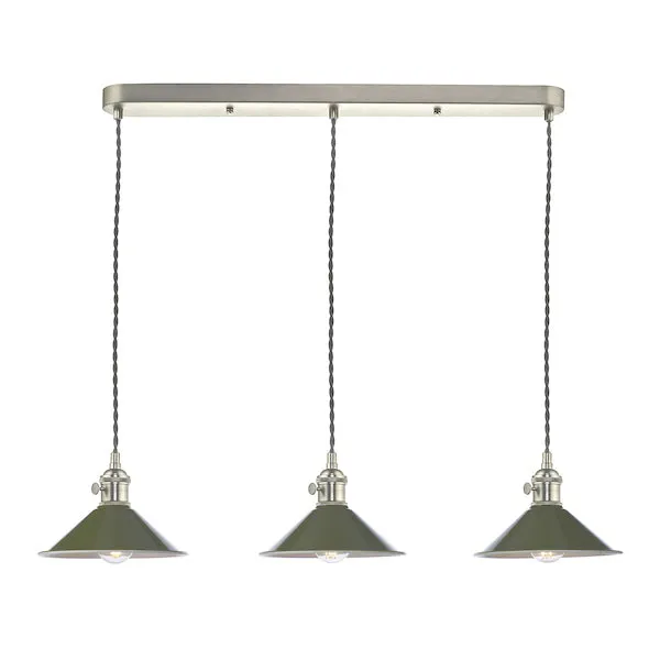 Dar Hadano 3 Bar Light Antique Chrome with Olive Green Shades