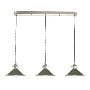 Dar Hadano 3 Bar Light Antique Chrome with Olive Green Shades