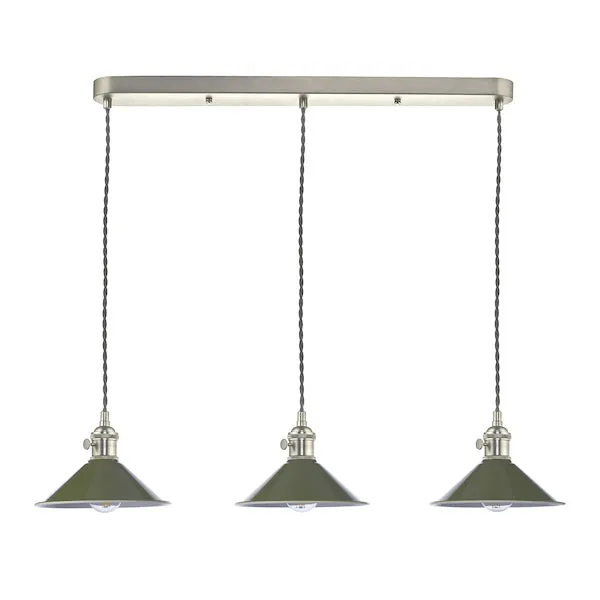 Dar Hadano 3 Bar Light Antique Chrome with Olive Green Shades