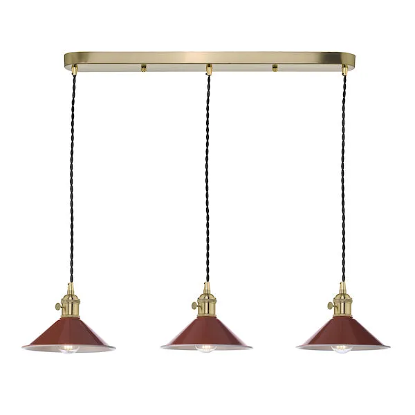 Dar Hadano 3 Bar Light Brass with Umber Shades