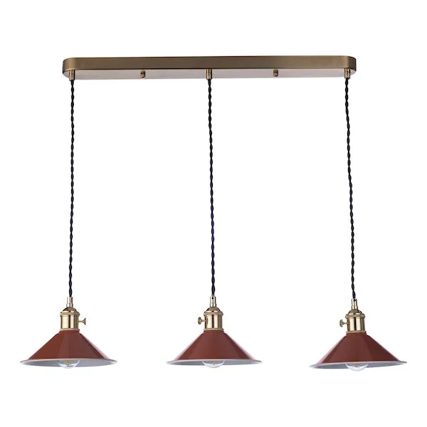 Dar Hadano 3 Bar Light Brass with Umber Shades