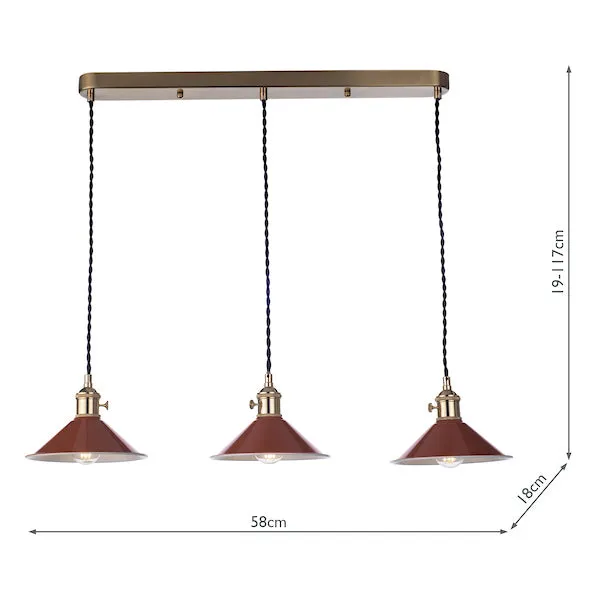 Dar Hadano 3 Bar Light Brass with Umber Shades