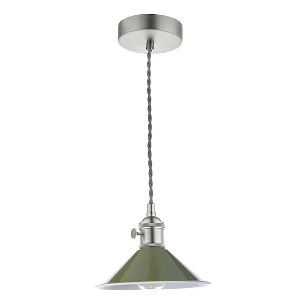 Dar Hadano Pendant Antique Chrome With Olive Green Shade