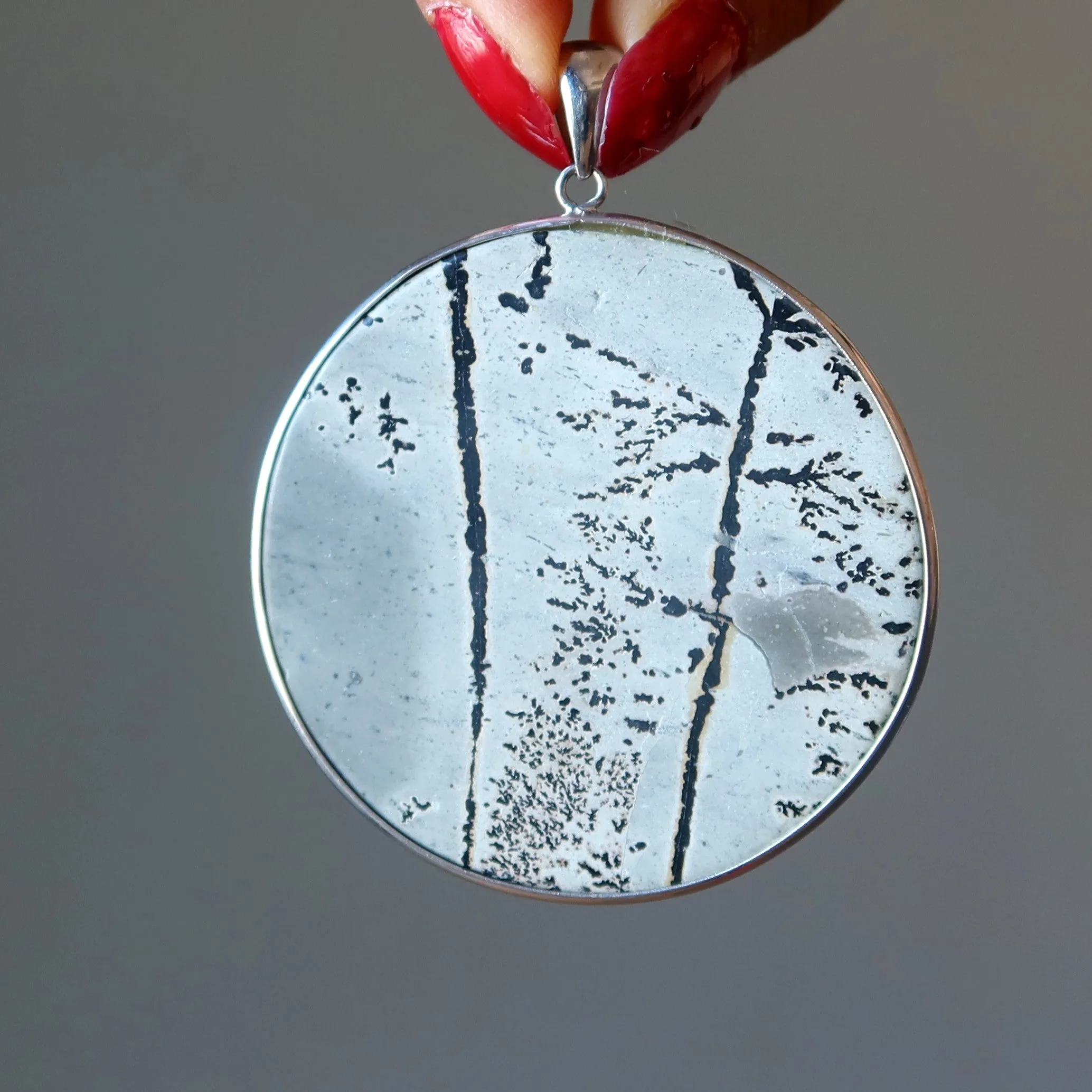 Dendritic Jasper Pendant Nature is Perfect Round Picture Stone