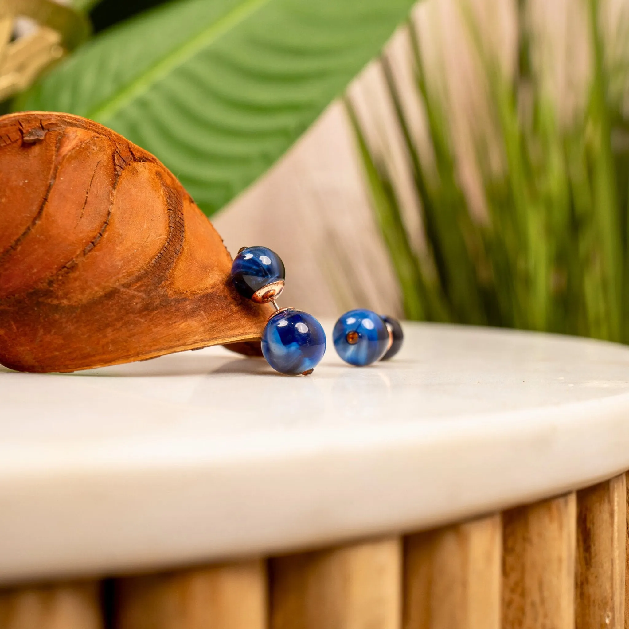 Ebony Double Studs - Indigo Lapis/Bronze