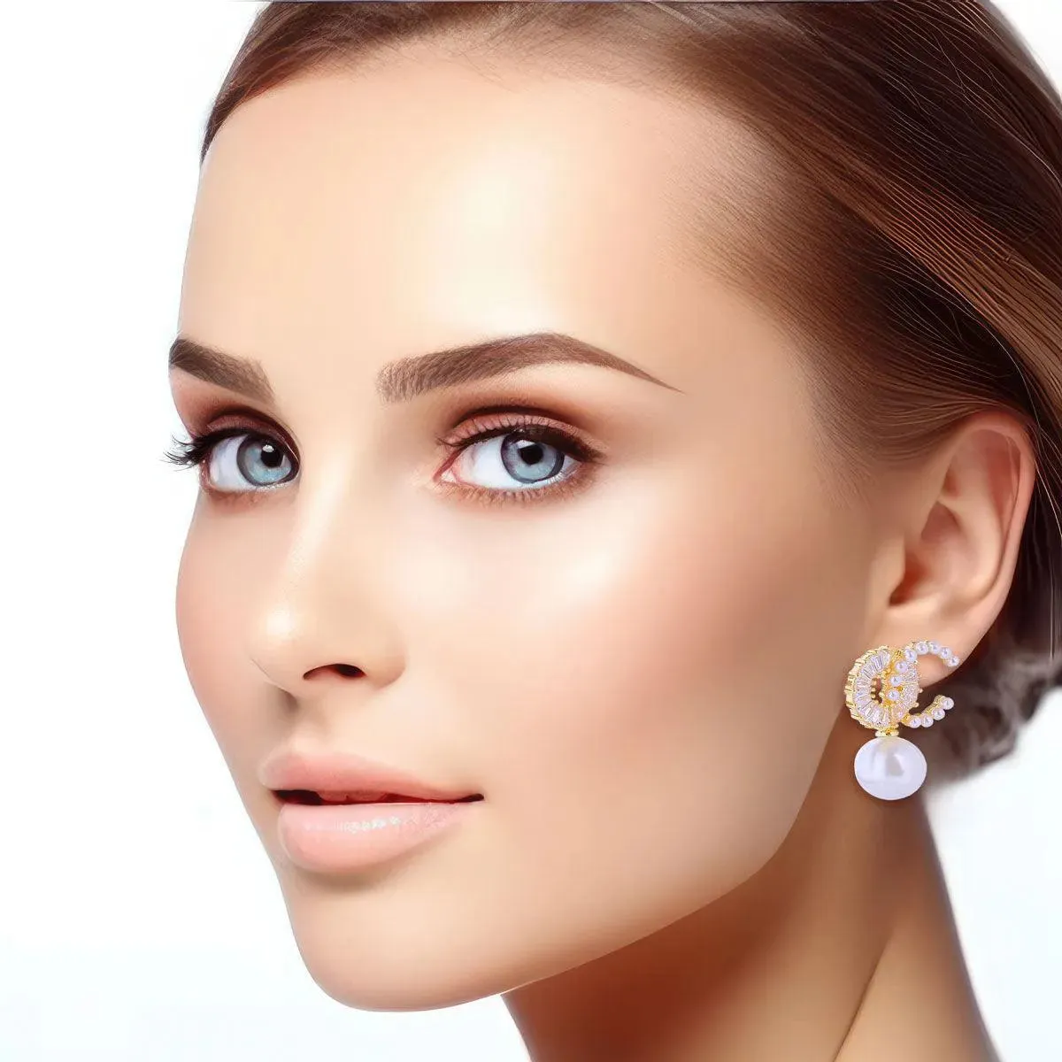 Fashion Jewelry: Gorgeous CZ Drop Pearl Earrings in Gold Finish