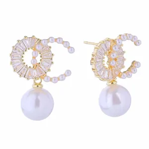 Fashion Jewelry: Gorgeous CZ Drop Pearl Earrings in Gold Finish