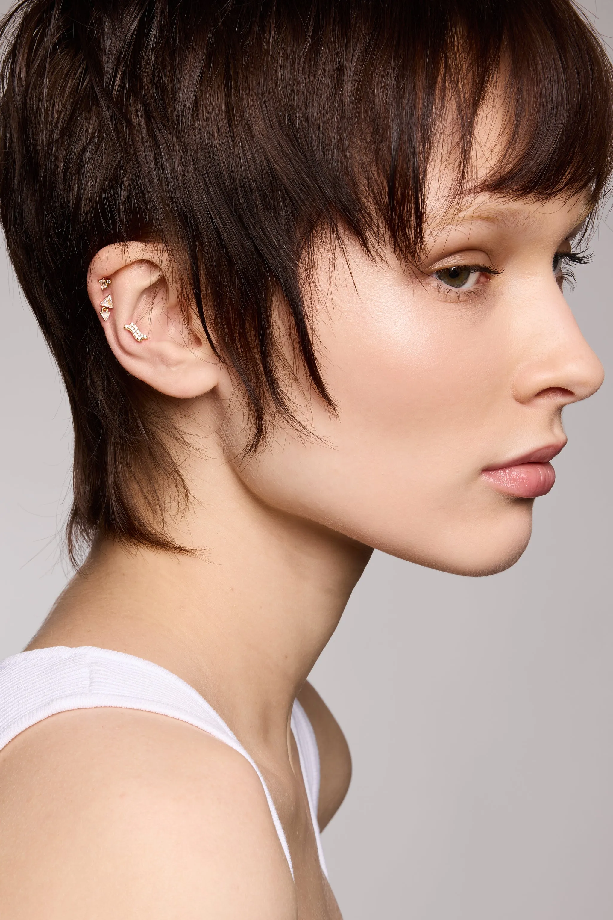 Floating Pyramid Gold Vermeil Stud Earring