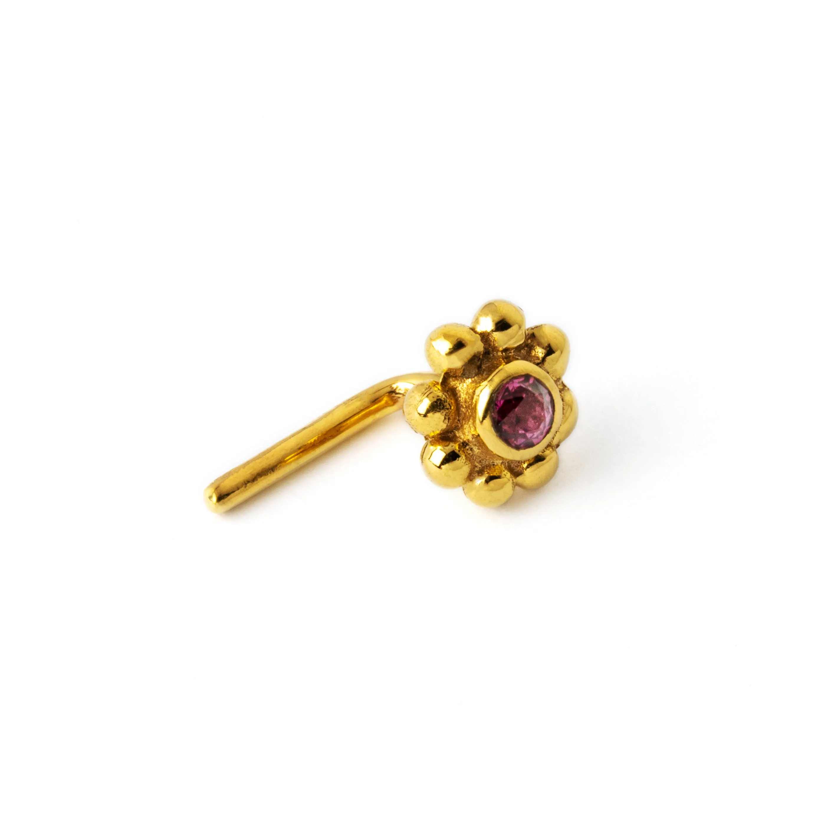 Flower with Garnet Gold Nose Stud