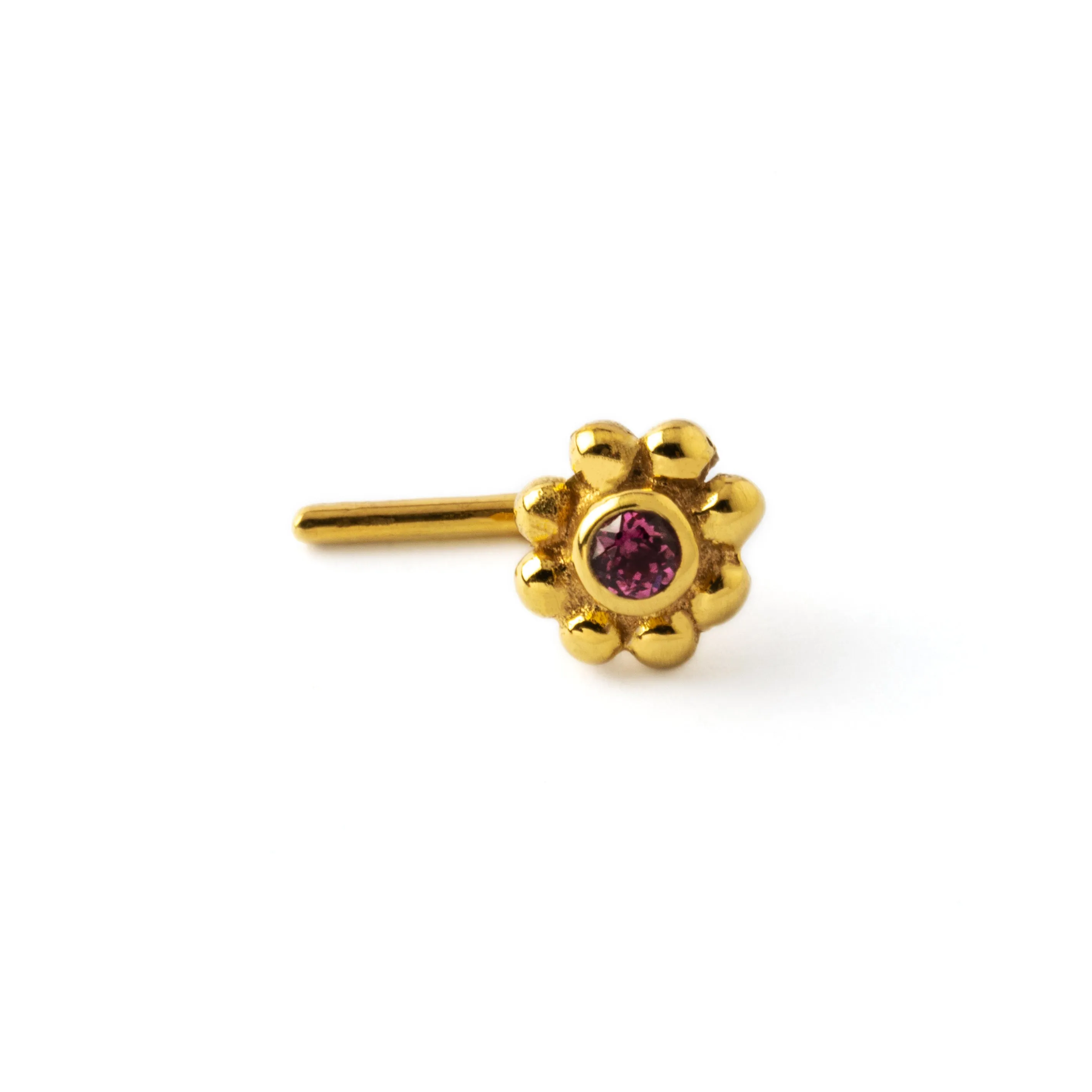 Flower with Garnet Gold Nose Stud