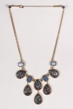 Glitter Teardrop Gemstone Statement Necklace
