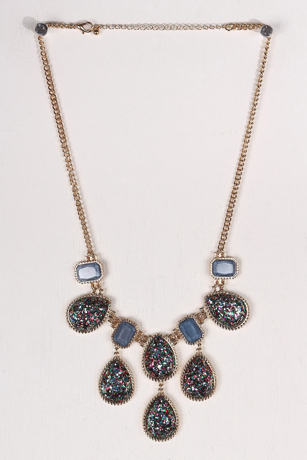 Glitter Teardrop Gemstone Statement Necklace