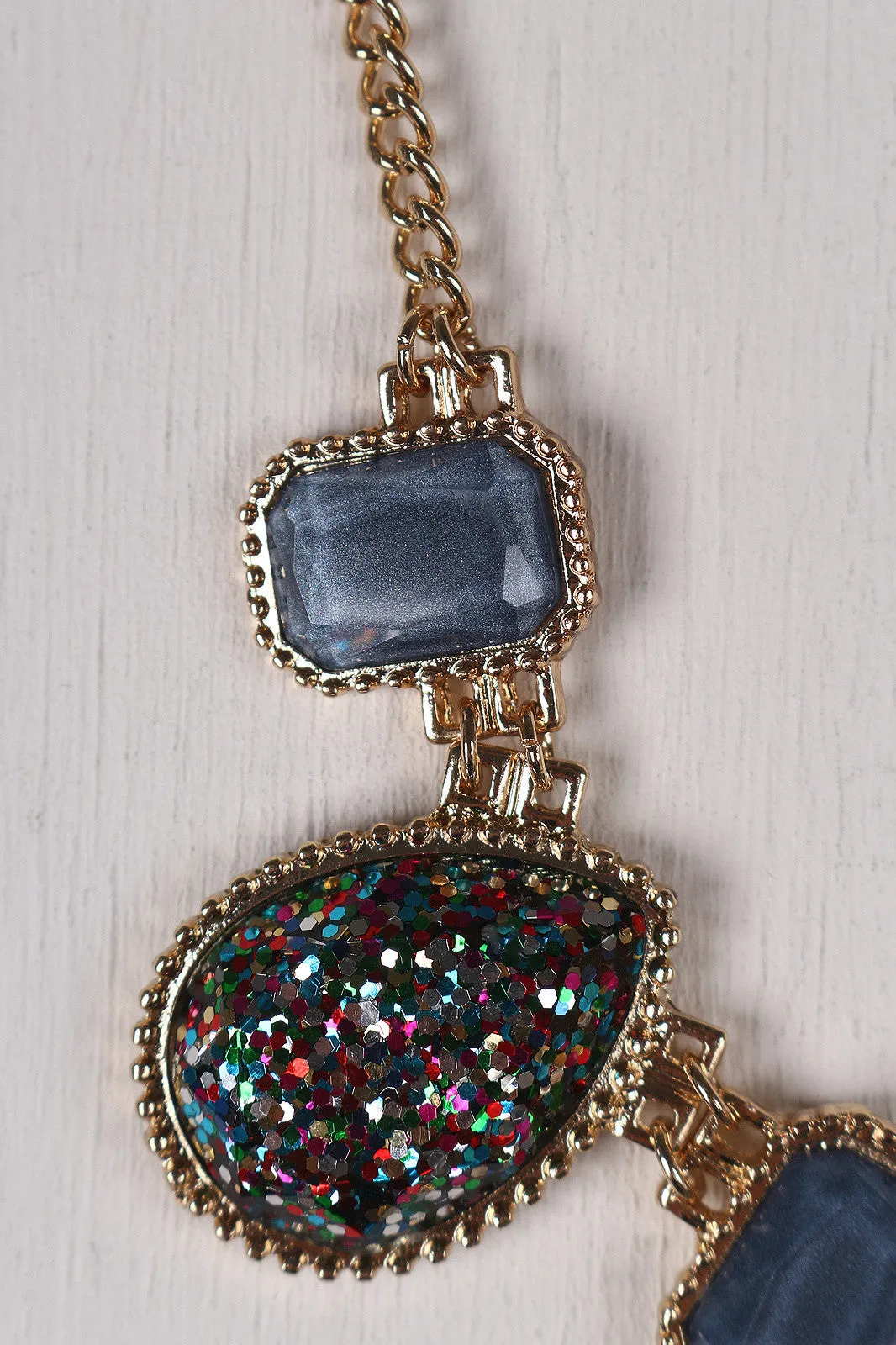 Glitter Teardrop Gemstone Statement Necklace
