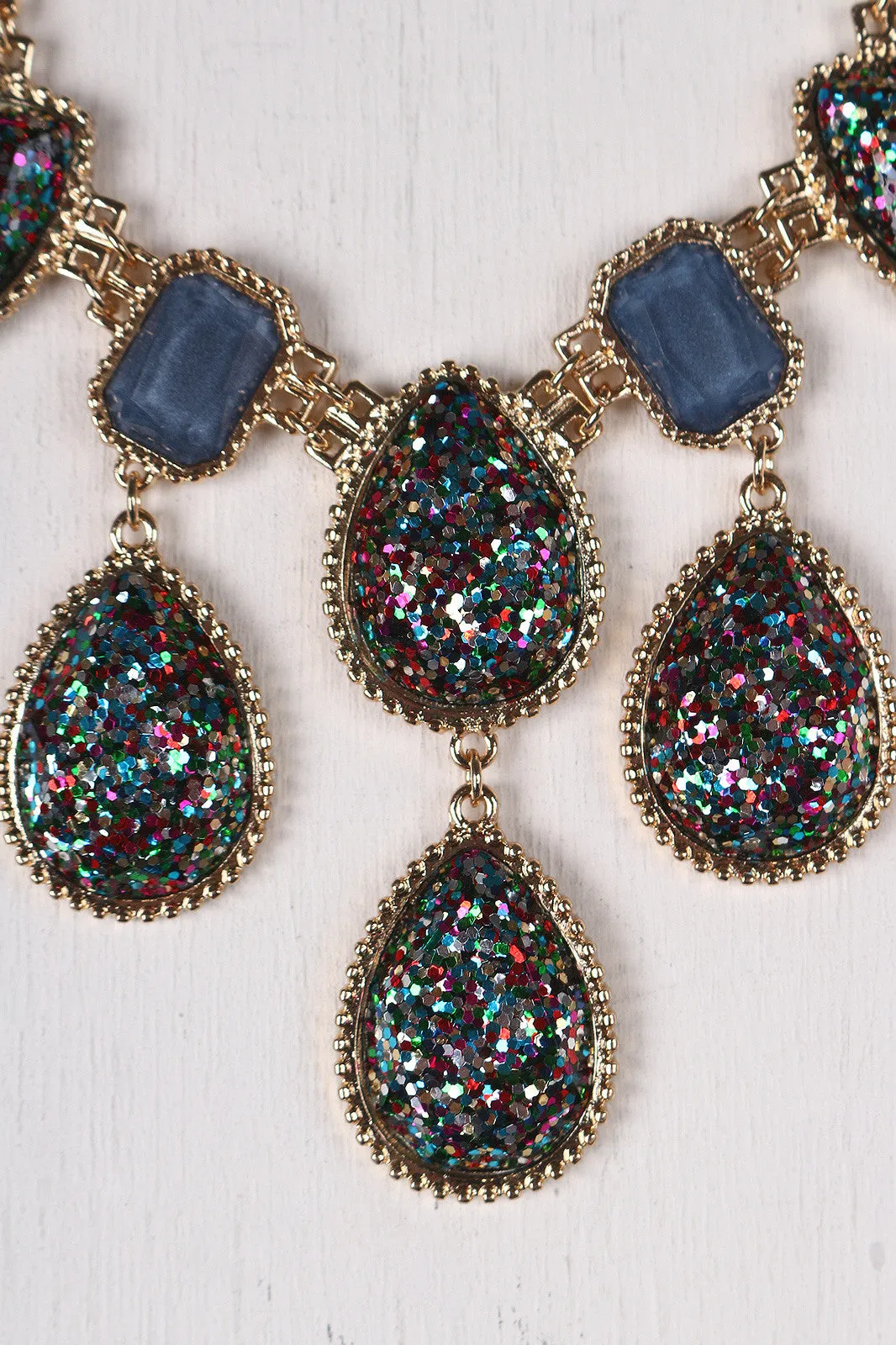 Glitter Teardrop Gemstone Statement Necklace