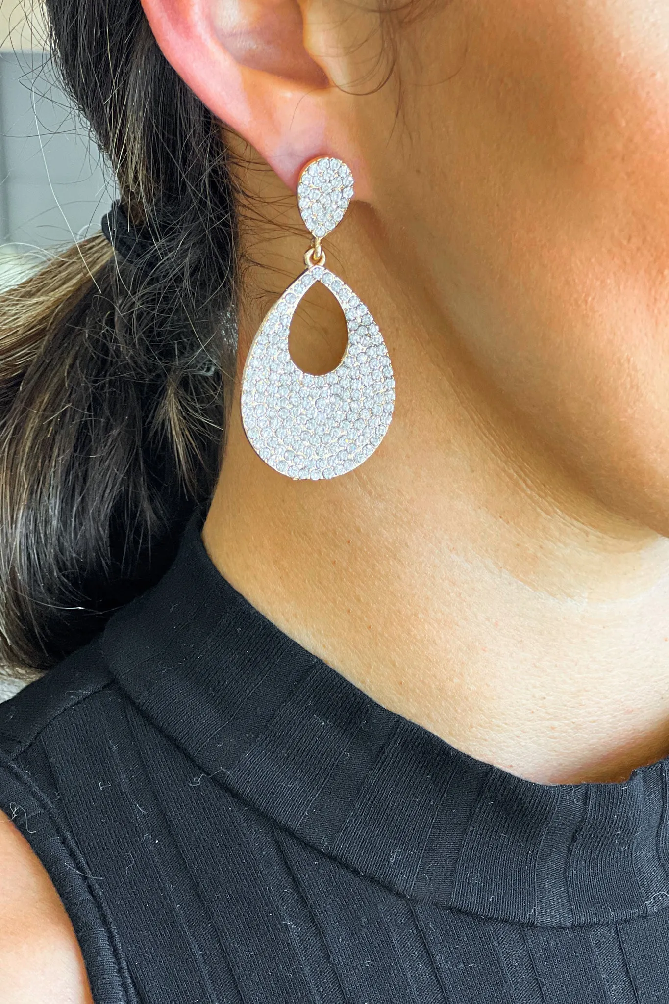 Gold Full Rhinestone Dangle Earrings
